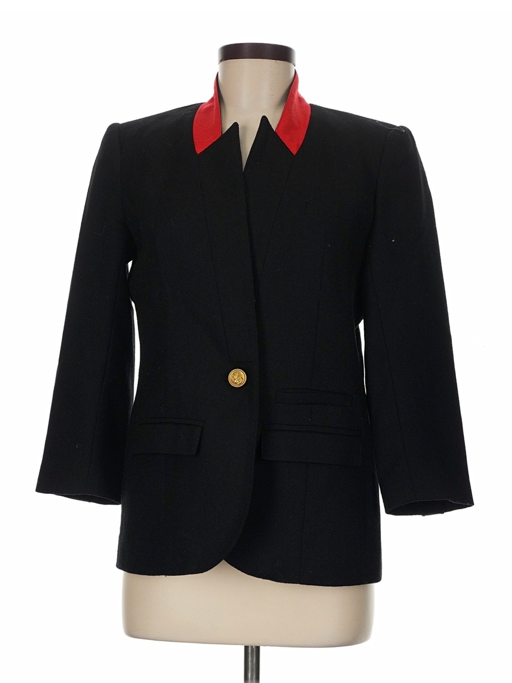 Smythe Les Vestes Black Wool Blazer Red Collar Gold Button Size 8 Canada